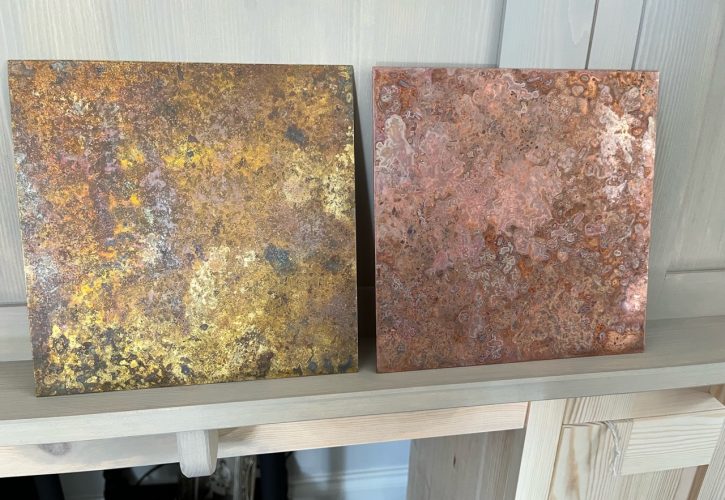 Talented customers keep on amazing us: Brass and Copper Verdigris on a Kitchen Backsplash